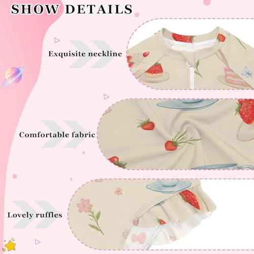 ALAZA Toddler Swimsuit Girl Bathing Suit Swimwear Rash Guard Ice Cream Cake Long Sleeve 3T4