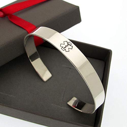 Mens Medical Alert Bracelet Sterling Silver Medical Id Cuff Bracelet For Men Engraved Id Bracelet For Him Personalized Emergency Medical Bracelet - Star Of Life Bracelet #TOP7