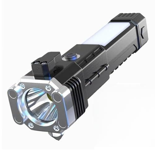 Rechargeable Hammer Torch Light – 6 in 1 LED 3W Torch Flashlight with Glass Breaker & Seat Belt Cutter, Long Distance Beam, Water Resistant, Portable Emergency Rechargeable Light for Home & Outdoor