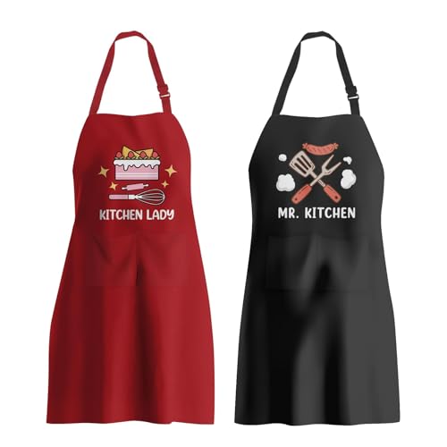 2 Pack Couple Aprons, Aprons for Cooking, Funny Kitchen Aprons fo...