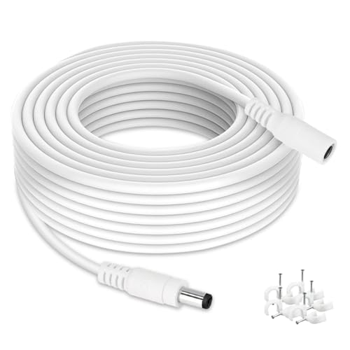 Tonton 12 V DC Verlengkabels van 10 metrów, 2,1 mm x 5,5 mm verlengkabel voor voedingsadapter, vrouwelijke naar mannelijke verlenging voor beveiligingscamera, IP-netwerkcamera, DVR, 10M (Wit)