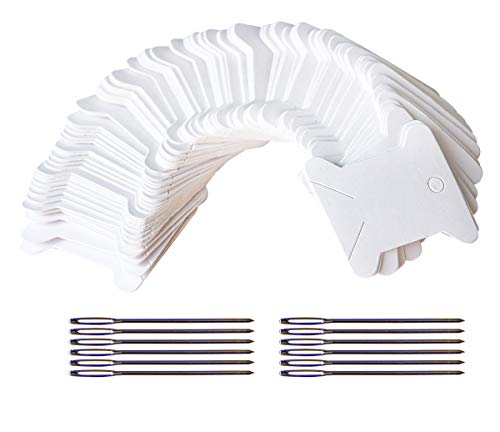 Embroidery Floss Bobbins- Paper Cross Stitch Embroidery Thread Organizer Cardboard-DIY Crafts Floss Bobbins- Thread Bobbin Card 150 Pieces and Free Set of 12 Needles (White)