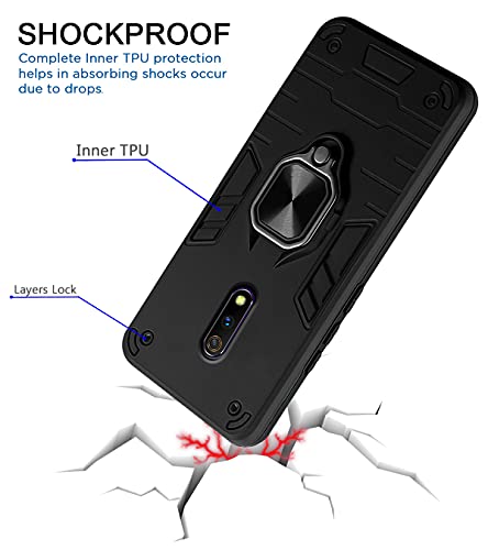 Image of Pikkme D5 Tough Armor Bumper Back Cover Case for Realme X |Ring Holder & Kickstand in-Built (Black)