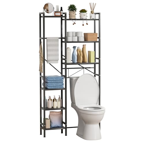 Image of 1 Set Over The Toilet Storage, 3-Tier Bathroom Laundry Storage Rack Space-Saving Organizer Household Supplies (Black-M)