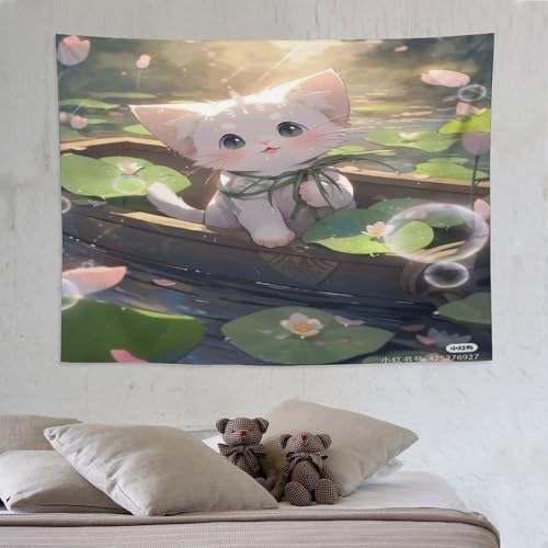 Tapisserie murale chat mignon grand format tenture tissu deco murale chambre