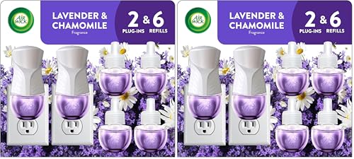Air Wick Plug in Scented Oil Starter Kit,2 Warmers + 6 Refills,Lavender & Chamomile,Eco Friendly,Essential Oils,Air Freshener,(Pack of 2)