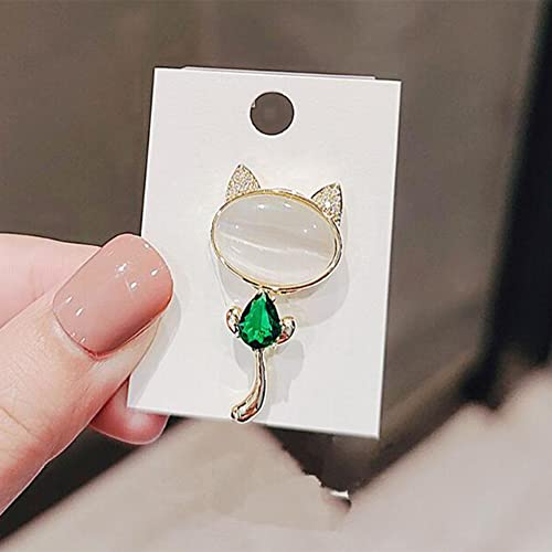 Image of Women Vintage Crystal Cute Cat Brooches For Women Pins Clothing Bag Accessories (Green)