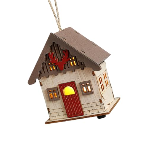 jiingekk Elegant Wood Christmas Village Houses LED Christmas Wood Houses Warm Lighted Festival Ornament For Shelf Decoration