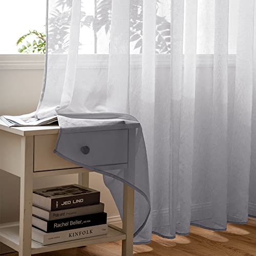 Woaboy Voile Gardinen Vorhänge Ösen 2er Set 140x245cm Grau – Ansicht 6