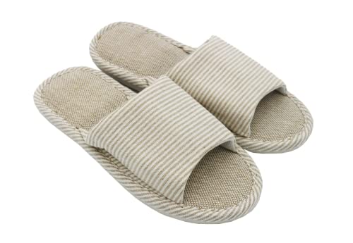 AioTio Mujeres y Hombres Zapatillas de Punta de Lino de algodón con luz Suave Abierta Zapatillas de casa cómodas y Transpirables Antideslizantes para Interiores y Exteriores(40/41 EU,Beige) Cover