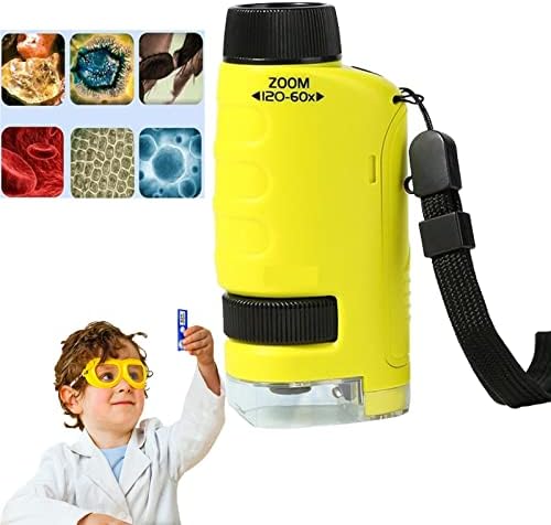 Pocket Microscope for Kids,Pocket Microscope 60x-120x, Kids Portable Pocket Microscope, Handheld Microscope with LED Light (Yellow)