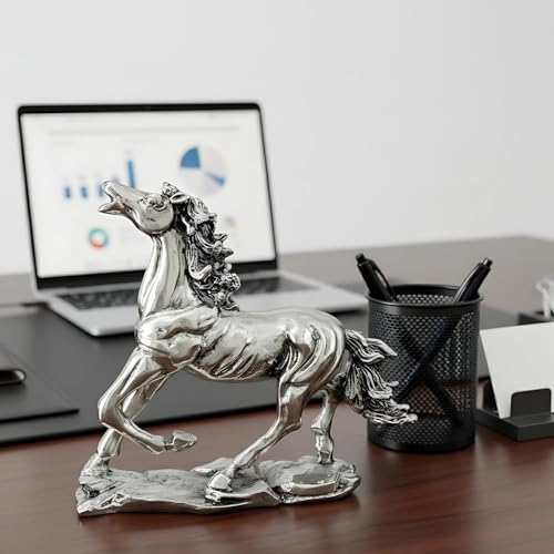 Image of 999 Silver Plated Running Horse Statue, Vastu Home Decor Showpiece for Sucess l Tabletop Gift Item with Gift Box for Decoration & Wedding Gifting
