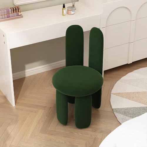 PP-Vic Sillón Moderno De Tocador con Respaldo En Forma De Oreja De Conejo, Tapizado En Terciopelo, Mesa De Maquillaje con Reposabrazos Sencillo Y Asiento Redondo.,Verde