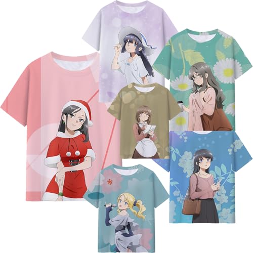 [HESHI] 青春ブタ野郎はサンタクロースの夢を見ない tシャツ 大人 子供 夏服 桜島 麻衣 キッズ 人気 肌着 日常服 薄手 軽い 柔らかい カジュアル 吸汗速乾 軽薄 かわいい 通気性 学生 アニメ周辺 男女兼用 誕生日 プレゼント 贈り物 (S,1)のサムネイル