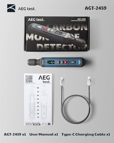 AEGTEST AGT-2459 Portable Carbon Monoxide Detector, Rechargeable CO Detector, 0~1000PPM with Audible & Visual Alarms, TFT Color Screen for Home/Travel/Industrial and Mobile Operations - Blue