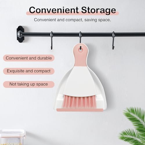 Image of NACENA Mini Dustpan and Brush Set 2 Pack, Small Broom and Dustpan Set Dust Pan and Mini Hand Broom Dustpan and Broom Combo Compact for Home Table Keyboards Sofa Kitchen, Pink
