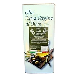 100% Italiaanse extra vierge olijfolie, koudgeperst in Italië van in Italië geteelde olijven, Oliveto Lucano (MATERA), blik 5L.