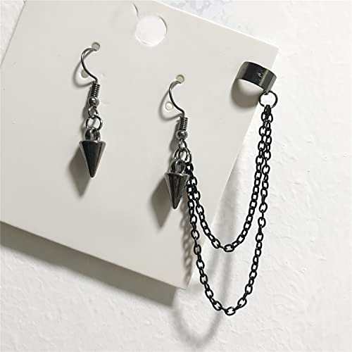 Andpai Unique Lightweight Black Silver Punk Long Tassel Chain Ear Cuff Earrings 316L Stainless Steel Vintage Barrel Nails Crawler Climer Dangle Drop Stud Earrings For Men Women Unisex (Black) #TOP7