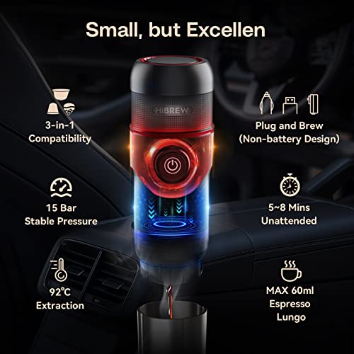 Hibrew 3-In-1 Portable Espresso Maker For Car, Nes* Original/Dg* Pod/Ground Coffee Compatible, 12 Volt Espresso Maker For Pods, 15 Bar, 2 Oz, With Foldable Holder&Carrying Case (Black) #TOP3