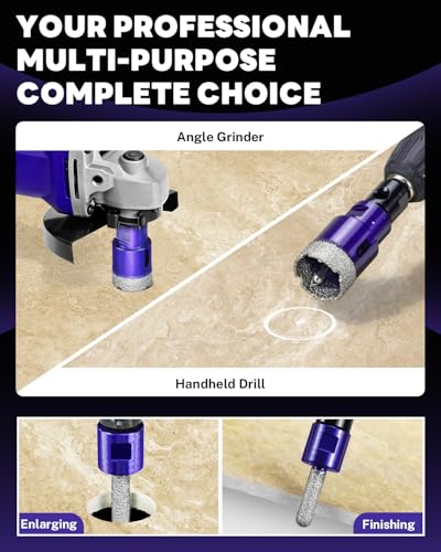 Image of 9 PCS Diamond Hole Saw Kit with Pilot Bit Adapter, 1 /4 inch - 1 3 /8 inch Thickened Diamond Core Drill Bit Set, Includes Tile Shaping Rod, for Porcelain, Ceramic, Granite, Marble, Stone
