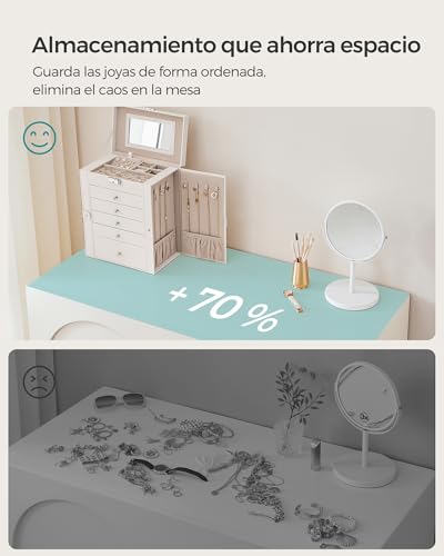 Miniatura 9 de Songmics Caja Grande De Joyas, Caja Joyero De 6 Niveles Con Puertas Laterales, Cajones, Espejo Y Cerradura, Para Pulseras, Pendientes, Anillos, Collares, Relojes, Blanco Jbc152w01