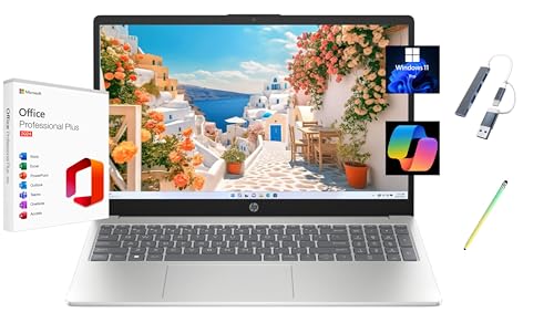 Image of HP 2025 Pavilion 15.6 inch FHD Touchscreen Laptop, with Free Lifetime Microsoft Office 2024, Intel Core i7-1355U, 64GB RAM, 4TB SSD, Windows 11 Pro, Natural Silver