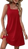 OFEEFAN Womens Summer Dresses 2025 Sundresses Casual Boho Beach Vacation Clothes Elegant Classy Date Outfits Plain Red XL