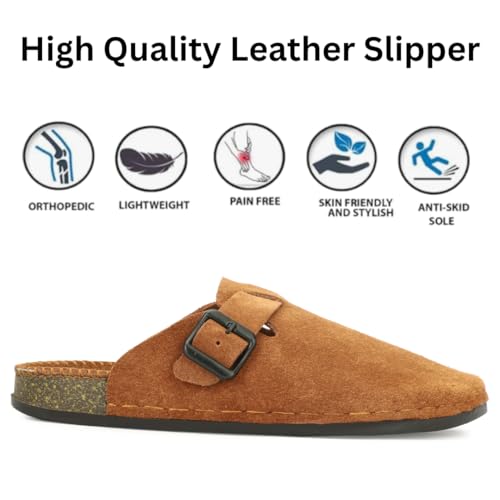 Image of Premium Orthopedic Suede Leather Mules, Lightweight Slip-On Design with Anti-Skid Sole, Cushioned Footbed, Pain-Free Comfort for Indoor Outdoor Use