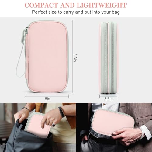 Image of FYY Electronic Organizer, Travel Cable Organizer Bag Pouch Electronic Accessories Carry Case Portable Waterproof Double Layers Storage Bag for Cable, Cord, Phone, Earphone, Medium Size, Light Pink