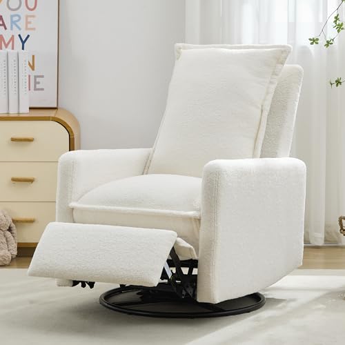 Image of Modern Living Room Lounge Reclining Chair Boucle Upholstered Glider Rocker Recliner Manual Adjustable Armchair with Footrest Pedal for Bedroom/Office Home Theater