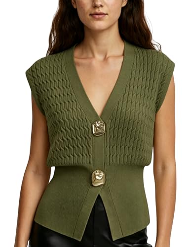 Image of AMEBELLE Vest Tops for Women Cable Knit Sweater Sleeveless V Neck Cardigans Lightweight Knit Pullover Summer Tops