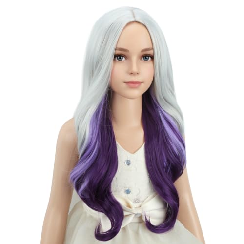 Image of PATTNIUM Long Wavy Silver Gray Wig for Women Gray Mixed Purple Wigs Synthetic Wigs