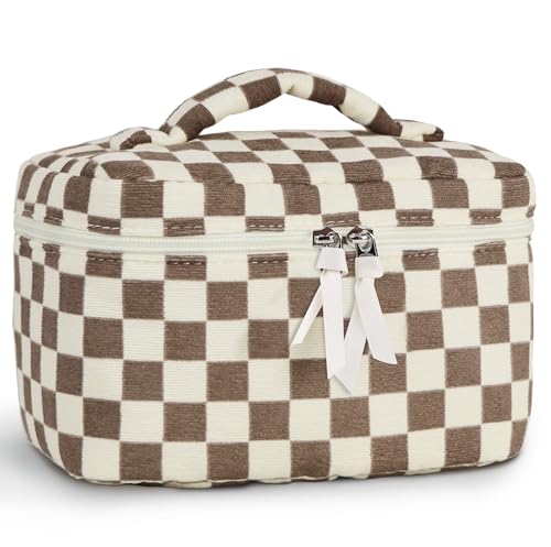 Pochette cosmétique en velours côtelé avec motif damier clair vintage