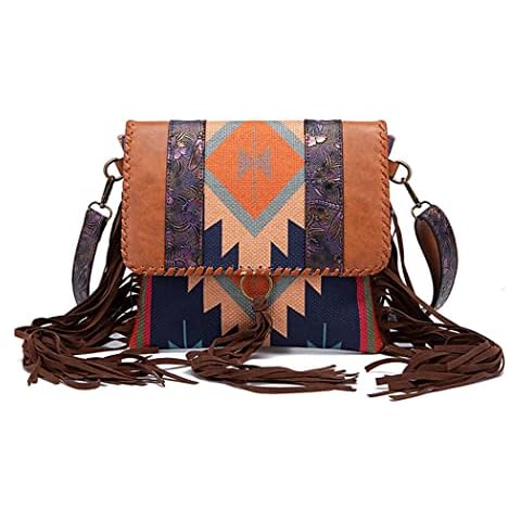 Teanea Fringe Messenger Bag Boho Crossbody Purse Tassel Purse for Women, Colorful Brown Cover