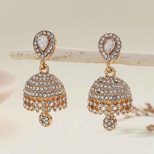 Indian Bollywood Bell Earrings Bridal Gold Jhumki Chandelier Earrings Elaborate Boho Beaded Earrings for Women Wedding3