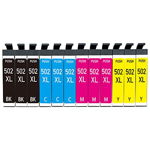 akaca 502XL Cartouches d'encre Compatibles avec Epson 502 502XL (3 Noir, 3 Cyan, 3 Magenta, 3 Jaune), pour Expression Home XP 5100 XP-5105 XP-5150 XP-5155, Workforce WF-2860DWF WF-2865DWF WF-2880DWF Cover