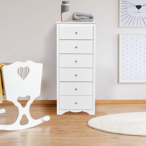COSTWAY Wooden Chest of Drawers, 6-Drawer Dresser Cabinet, Floor Standing Tall Narrow Storage Cupboard Organiser Unit for Bedroom, Living Room, Closet and Hallway (White) - Image 6
