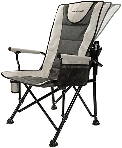 REALEAD Adjustable Oversized Folding Chair High Back Camp Chair Beach Chair Heavy Duty Portable Camping and Lounge Travel Outdoor Seat with Cup Holder,Heavy Duty Supports 400 lbs