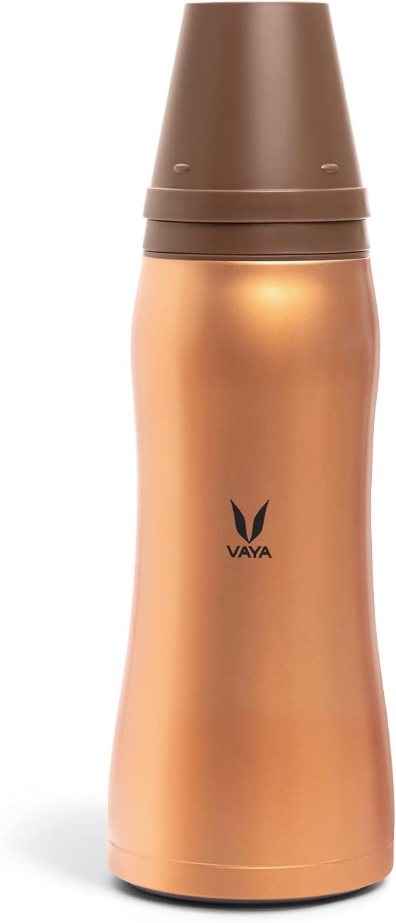 VAYA DRYNK Max 900 ml - Vacuum Insulated Stainless Steel Thermos Flask, Water Bottle (with Gulper lid and 2 Cups) - Saffron