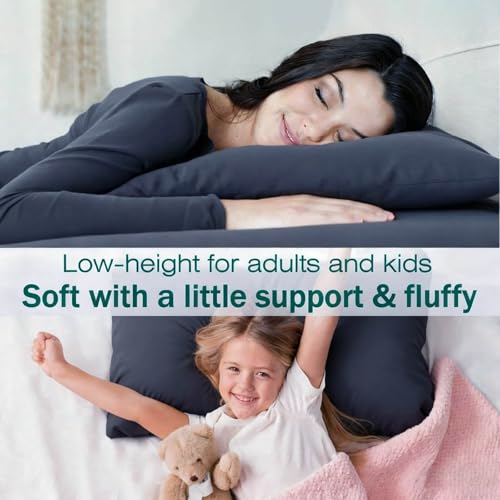 Image of Flat Ultra Thin Bed Pillows Standard Size Pillow Set of 2 Extra Soft Down Alternative for Stomach Back Sleeper Dark Blue 20x26inches