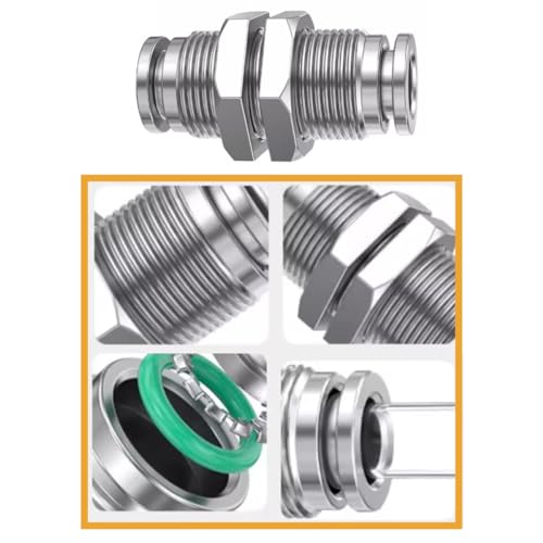 Image of 2Pcs Bulkhead Union 3 /8 inch x 3 /8 inch Tube OD Push to Connect Tube Fitting | 304 Stainless Steel,3 /8 inch Tube OD, Suitable for Home Garage Air Brake Air Compressor