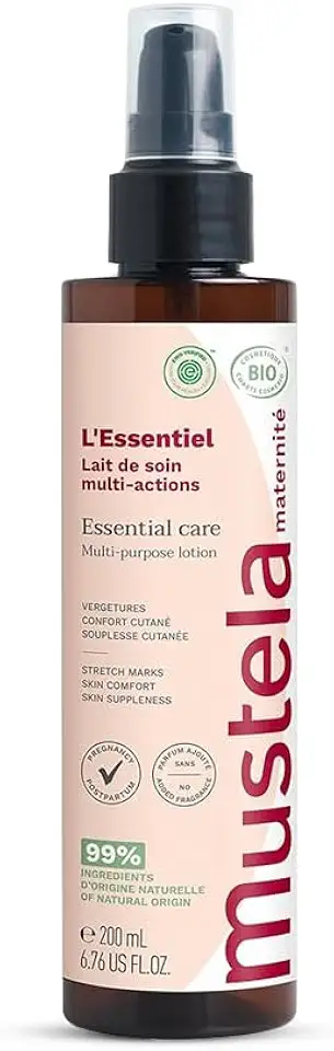 Mustela L’Essentiel Loção Corporal Multifuncional 200ml – Melhora Elasticidade, Firmeza, Previne e Corrige Estrias – com 99% de ingredientes de origem natural - Mustela Maternité