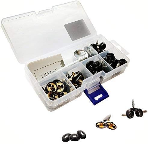 YMAISS 60pcs Fastener Screw Snaps kit in Box, Marine Grade 3/8”Socket with Stainless Steel 5/8”Screw with 2pcs Setting Tools,Upholstery Snaps for Boat Canvas,Cover.Black Color