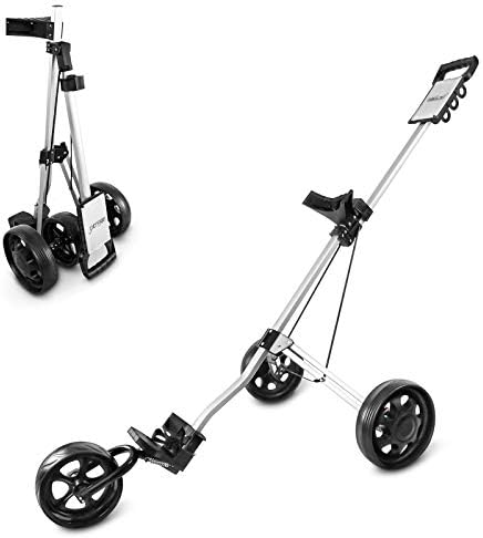 BOBOPRO 3 Wheel Golf Push Cart, Lightweight Sturdy Folding Golf Pull Trolley w/Foot Brake, Easy to Open & Close Golf Walking Cart Accessories for Golfer Practice & Game