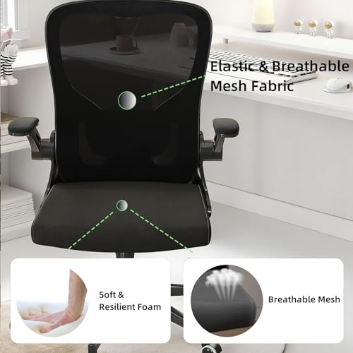 Image of Ergonomic Office Chair, High-Back Mesh Computer Desk Chair with Adjustable Height, Lumbar Support, Flip-Up Armrests,and Swivel Rolling Design for Home and Office Use