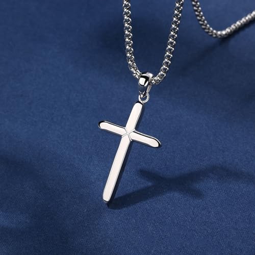 Small Dainty Cross Pendant Necklace 925 Sterling Silver for Women with 18", 20" Sturdy Chain 14K White Gold Plated4