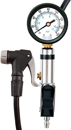 Universal Bicycle Tire Inflator Gauge with Auto-Select Valve Type - Presta and Schrader Air Compressor Tool