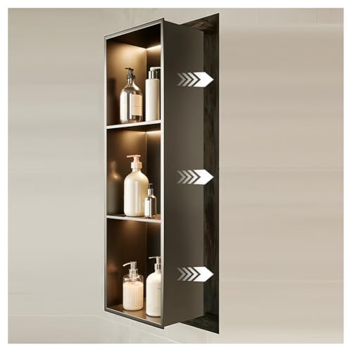 Edelstahl Wandnische mit LED Beleuchtung, integrierte Aufbewahrungslösung für Dusche, Bad, Küche und Hotel