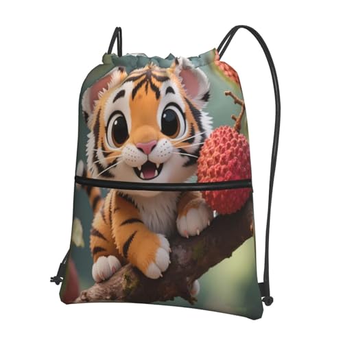Cute Big Cat Lychee Gym Drawstring Bags Dance Bag With Front Zipper Pocket For Swimming2