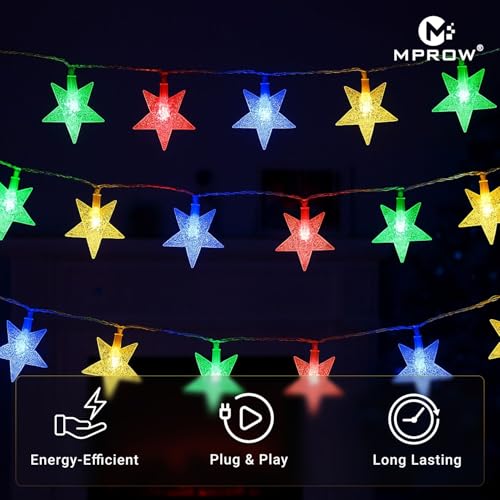 Image of MPROW Star String Lights - 20 LED Multicolor Hanging Fairy Lights with 8 Modes & Remote - Waterproof Decorative Lights for Bedroom, Diwali, Christmas, Wedding, and Outdoor Garden